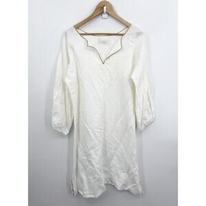 Nina Leuca Linen Midi Dress Large Italy Luxury Coastal Resort Balloon Euro Boho